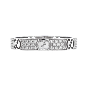 Gucci Icon Band Ring 18K White Gold with Pave Diamonds 4mm