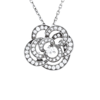 Chanel Fil de Camelia Flower Pendant Necklace 18K White Gold and Diamonds Large