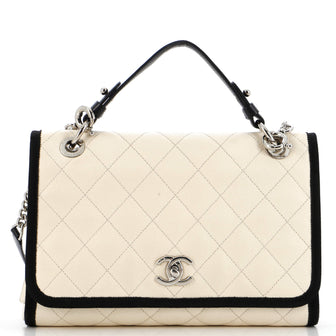 Chanel CC Top Handle Flap Bag Quilted Caviar with Grosgrain Medium