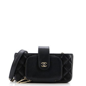 Chanel Business Affinity Phone Holder With Chain Quilted Caviar