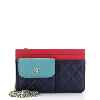 Chanel Tricolor CC Multi-Pocket Wallet on Chain Quilted Goatskin
