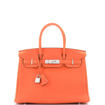 Hermes Birkin Handbag Orange Togo with Palladium Hardware 30