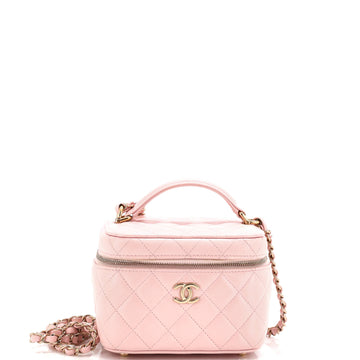 Chanel CC Top Handle Vanity Case with Chain Quilted Caviar Mini