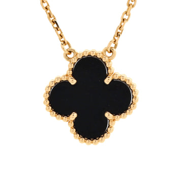 Van Cleef & Arpels Vintage Alhambra Pendant Necklace 18K Yellow Gold and Onyx