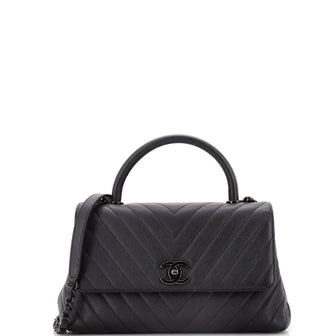 Chanel So Black Coco Top Handle Bag Chevron Caviar Small