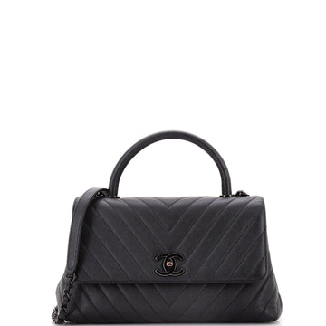 Chanel So Black Coco Top Handle Bag Chevron Caviar Small