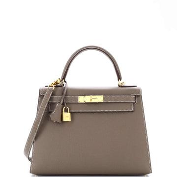 Hermes Kelly Handbag Grey Epsom with Gold Hardware 28