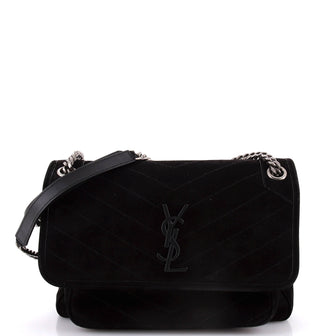 Saint Laurent Niki Chain Flap Bag Matelasse Chevron Suede Medium