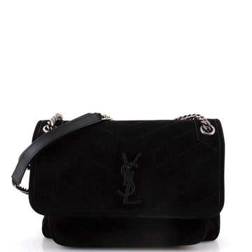 Saint Laurent Niki Chain Flap Bag Matelasse Chevron Suede Medium