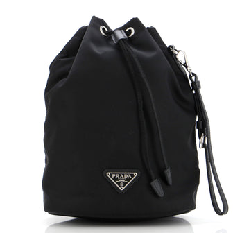 Prada Drawstring Wristlet Bucket Bag Tessuto Small