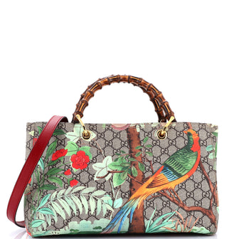 Gucci Bamboo Shopper Tote Tian Print GG Coated Canvas Medium