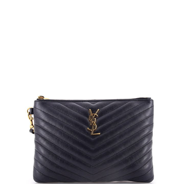 Saint Laurent Classic Monogram Wristlet Pouch Matelasse Chevron Leather Small