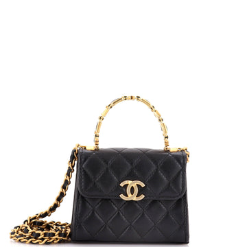 Chanel Coco Enamel Top Handle Flap Bag Quilted Lambskin Small