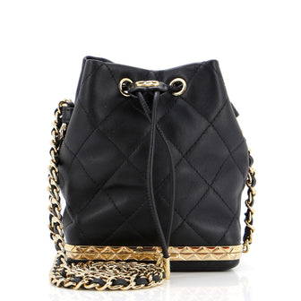 Chanel Lock Frame Bucket Bag with Chain Quilted Lambskin Small