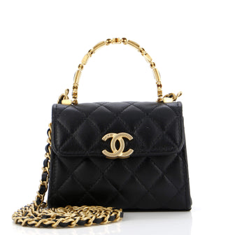 Chanel Coco Enamel Top Handle Flap Bag Quilted Lambskin Small