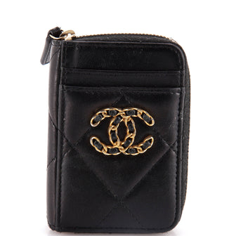 Chanel 19 Card Holder Zip Coin Purse Quilted Lambskin