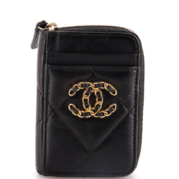 Chanel 19 Card Holder Zip Coin Purse Quilted Lambskin