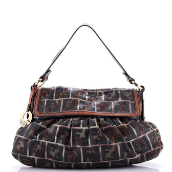 Fendi Chef Flap Bag Multicolor Zucca Canvas with Lizard Embossed Leather Medium