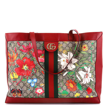 Gucci Ophidia Soft Open Tote Flora GG Coated Canvas East West