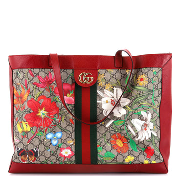 Gucci Ophidia Soft Open Tote Flora GG Coated Canvas East West