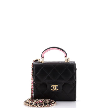 Chanel Square Classic Flap Top Handle Clutch with Chain Quilted Lambskin