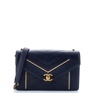 Chanel Reversed Flap Bag Chevron Lambskin Medium