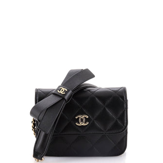 Chanel Bow Strap Card Holder on Chain Quilted Lambskin