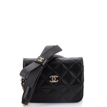 Chanel Bow Strap Card Holder on Chain Quilted Lambskin