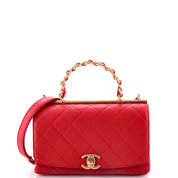 Chanel La Parisienne Chain Top Handle Flap Bag Quilted Lambskin Small