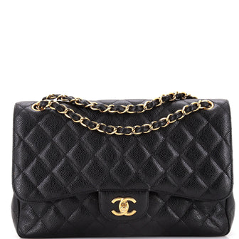 Chanel Classic Double Flap Bag Quilted Caviar Jumbo