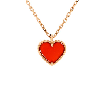 Van Cleef & Arpels Sweet Alhambra Heart Pendant Necklace 18K Rose Gold and Carnelian