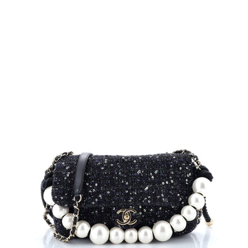 Chanel Pearl Handle Flap Bag Quilted Tweed Medium