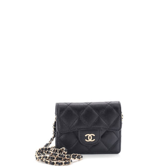 Chanel Classic Flap Card Holder on Chain Quilted Caviar Mini