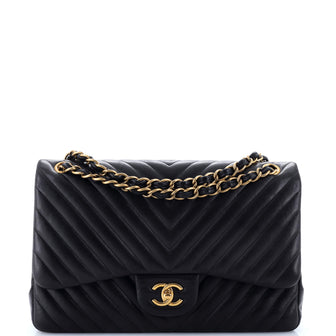Chanel Classic Double Flap Bag Chevron Lambskin Jumbo
