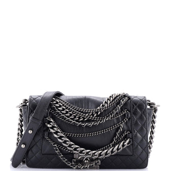 Chanel Boy Flap Bag Enchained Lambskin Old Medium