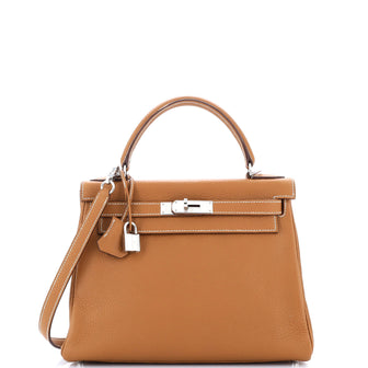 Hermes Kelly Handbag Brown Clemence with Palladium Hardware 28
