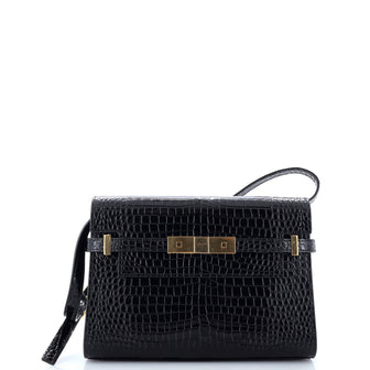 Saint Laurent Manhattan Shoulder Bag Crocodile Embossed Leather Small
