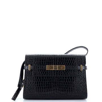 Saint Laurent Manhattan Shoulder Bag Crocodile Embossed Leather Small