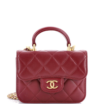 Chanel Top Handle Flap Coin Purse with Chain Quilted Lambskin