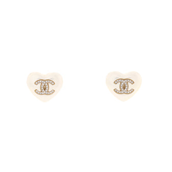 Chanel CC Heart Stud Earrings Resin with Metal and Crystals