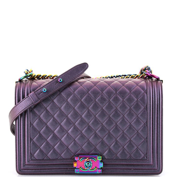 Chanel Boy Flap Bag Quilted Iridescent Goatskin New Medium