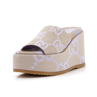Gucci Women's Angelina Platform Wedge Sandals GG Canvas