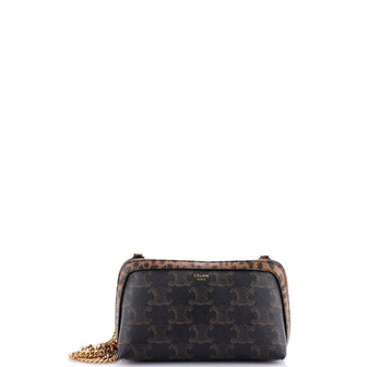 Celine Zip Around Chain Clutch Triomphe Coated Canvas