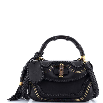 Gucci New Bamboo Top Handle Bag Studded Leather Medium
