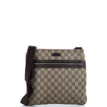 Gucci Front Zip Flat Messenger Bag GG Coated Canvas Medium