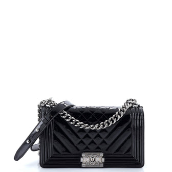 Chanel Boy Flap Bag Chevron Patent Old Medium