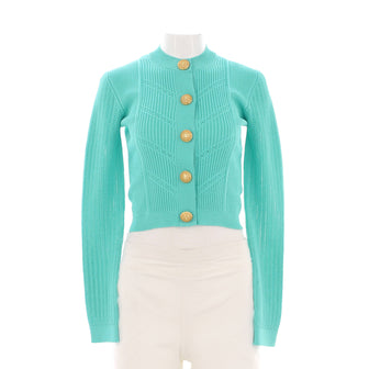 Balmain Women's Crew Neck Button Up Cardigan Viscose and Polyester Blend