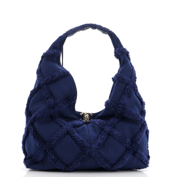 Chanel CC Lock Hobo Fringe Quilted Cotton Canvas Small