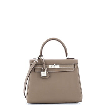 Hermes Kelly Handbag Grey Togo with Palladium Hardware 25