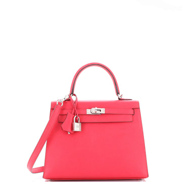 Hermes Kelly Handbag Pink Epsom with Palladium Hardware 25
